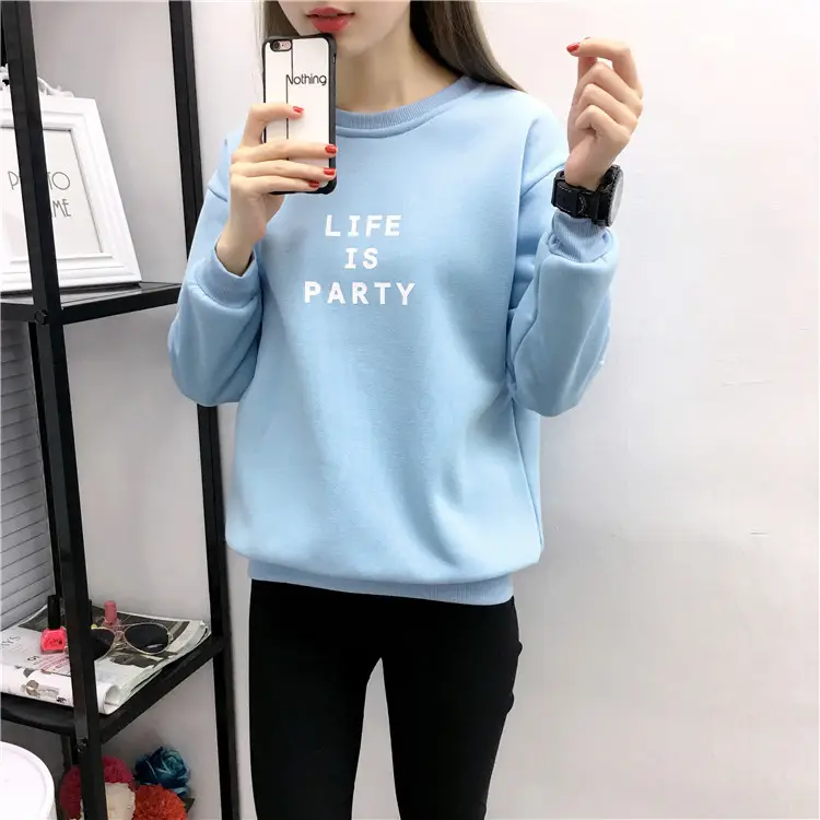 Women Korean Style Letter Print Fleece Sweatshirt Pink — feature 38