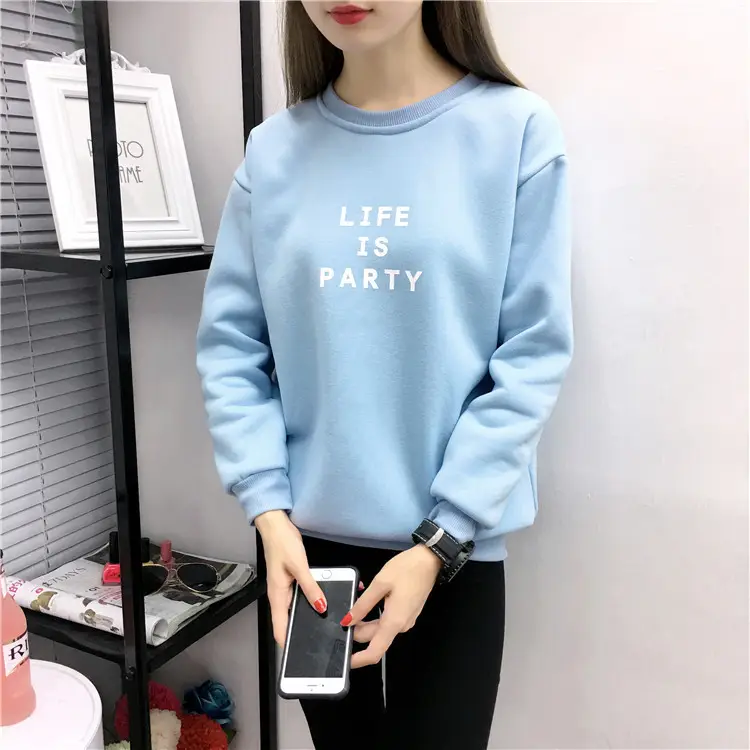 Women Korean Style Letter Print Fleece Sweatshirt Pink — feature 39