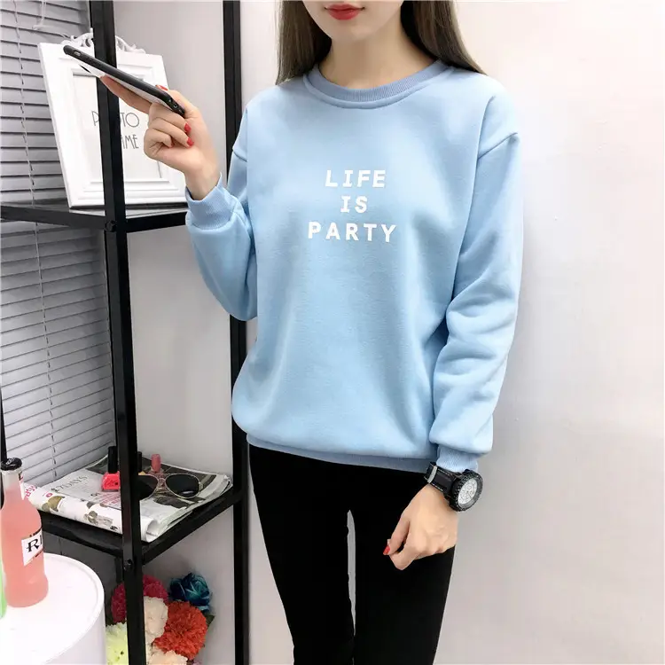 Women Korean Style Letter Print Fleece Sweatshirt Pink — feature 40