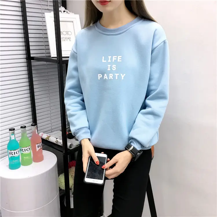 Women Korean Style Letter Print Fleece Sweatshirt Pink — feature 41