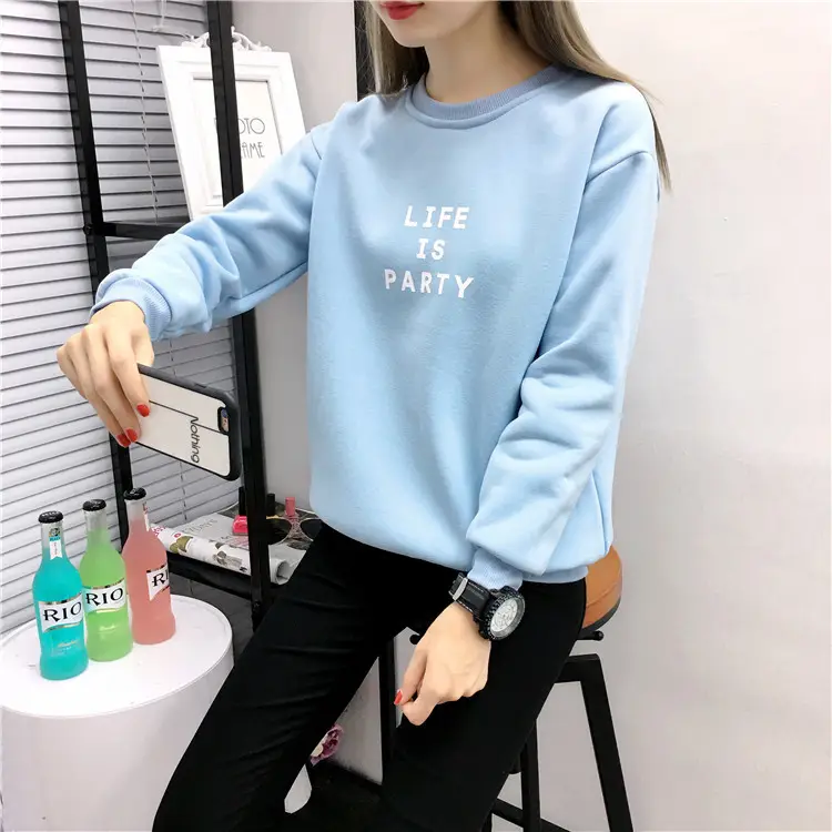 Women Korean Style Letter Print Fleece Sweatshirt Pink — feature 42