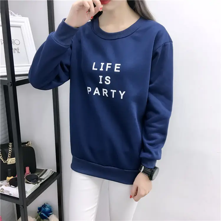 Women Korean Style Letter Print Fleece Sweatshirt Pink — feature 6