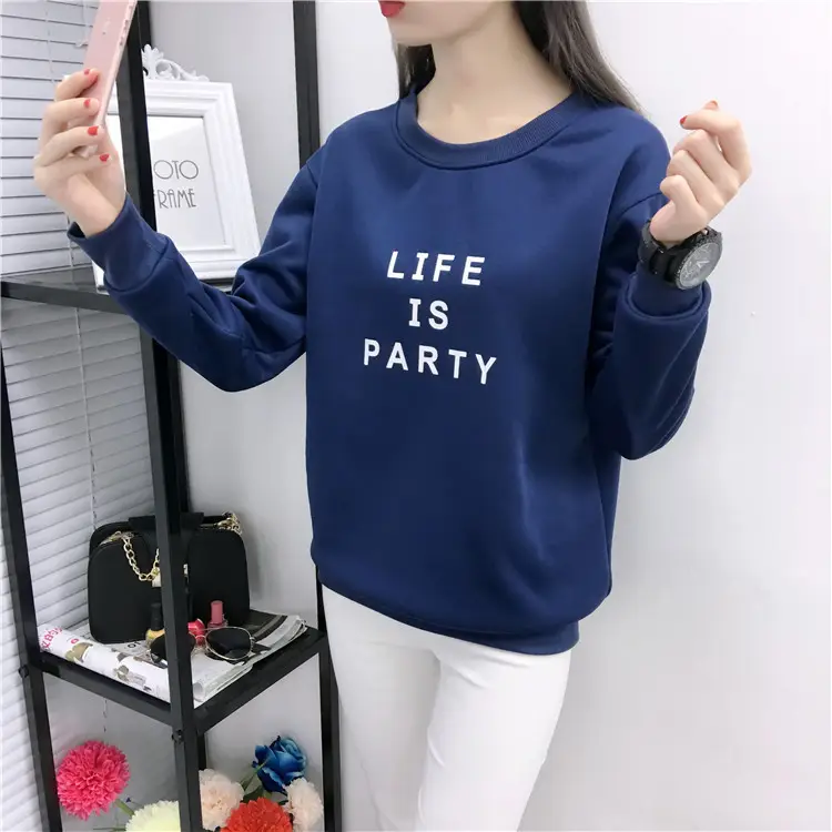 Women Korean Style Letter Print Fleece Sweatshirt Pink — feature 8