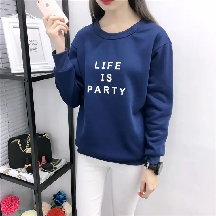 Women Korean Style Letter Print Fleece Sweatshirt Pink — feature 9