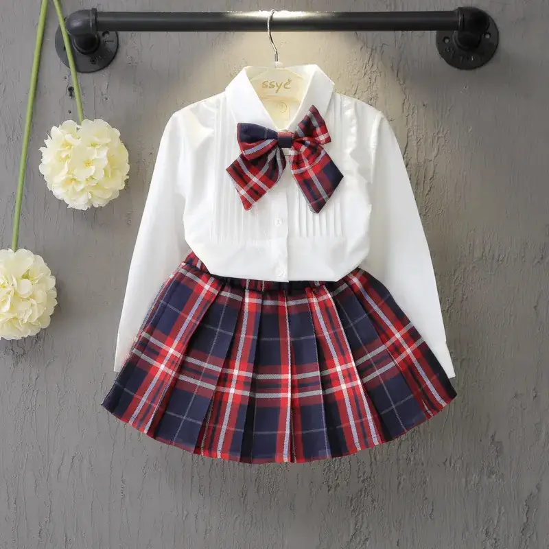 Children's 2021 Plaid Skirt & White Shirt Set - Image 2