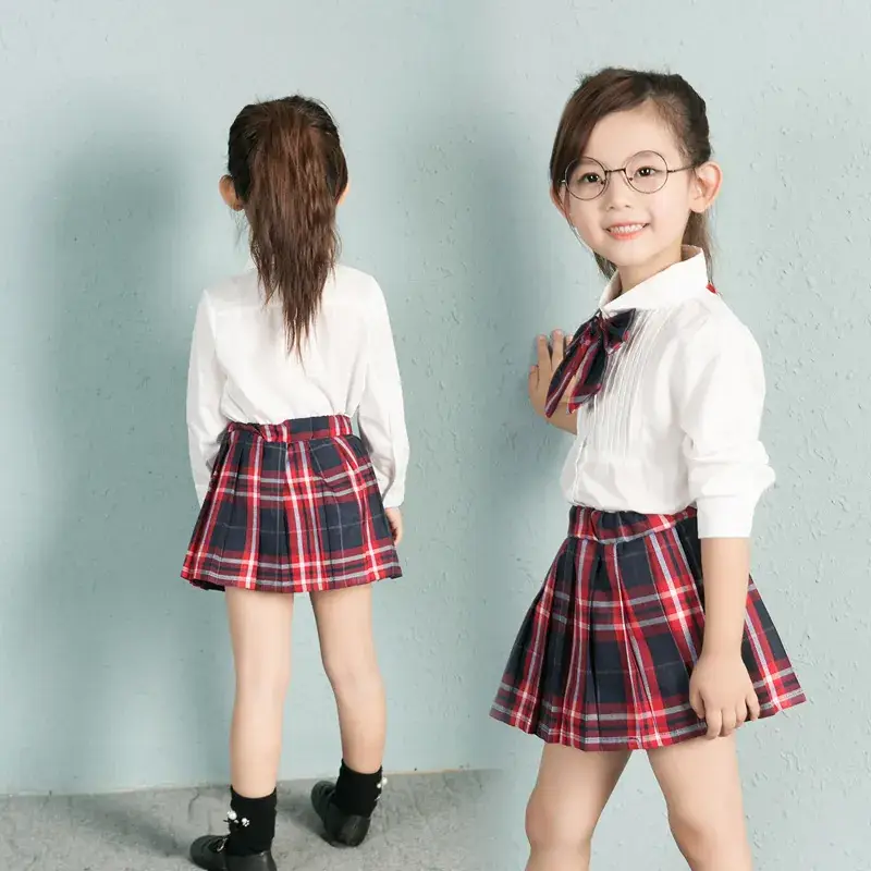 Children's 2021 Plaid Skirt & White Shirt Set - Image 3