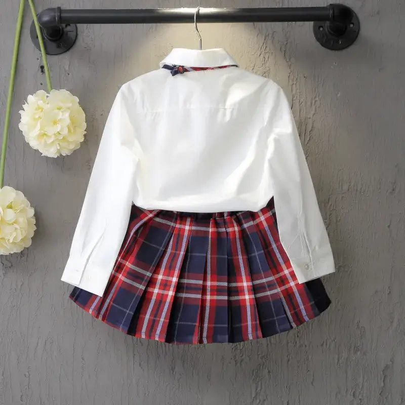 Children's 2021 Plaid Skirt & White Shirt Set - Image 5