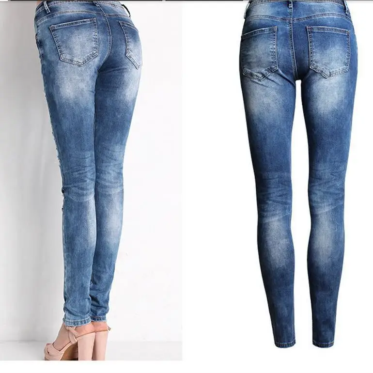 Stretch Rippled Skinny Jeans for Women Blue