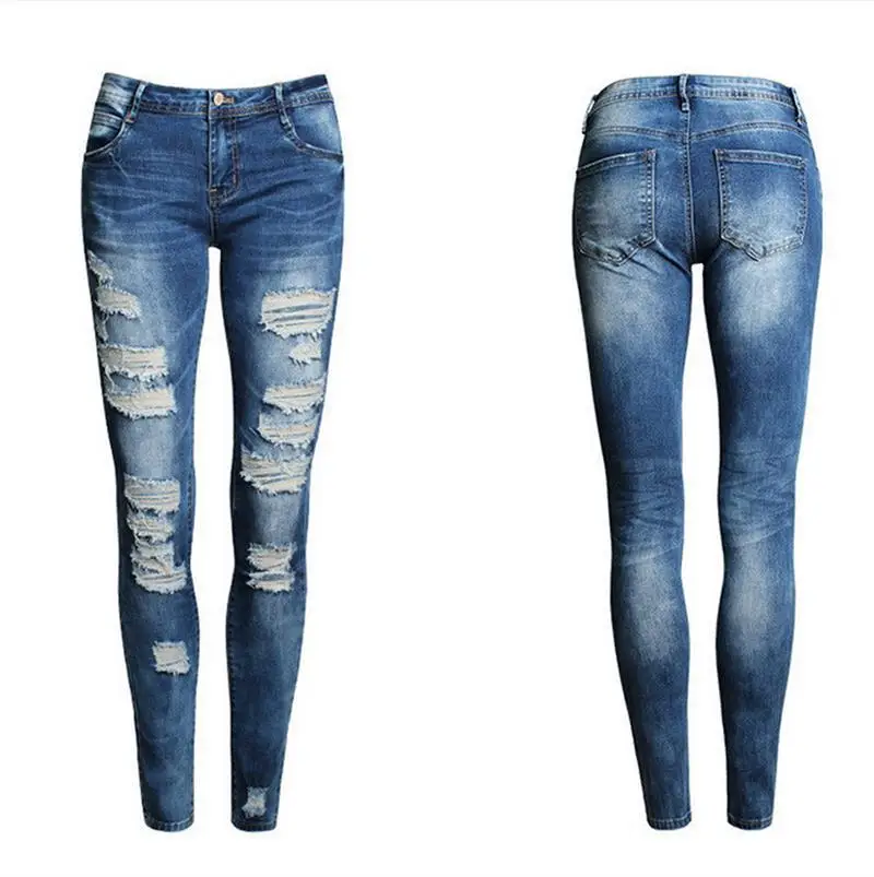Stretch Rippled Skinny Jeans for Women Blue