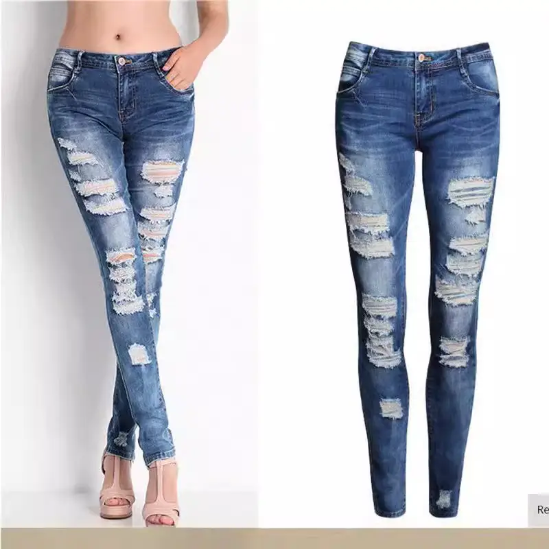 Stretch Rippled Skinny Jeans for Women Blue