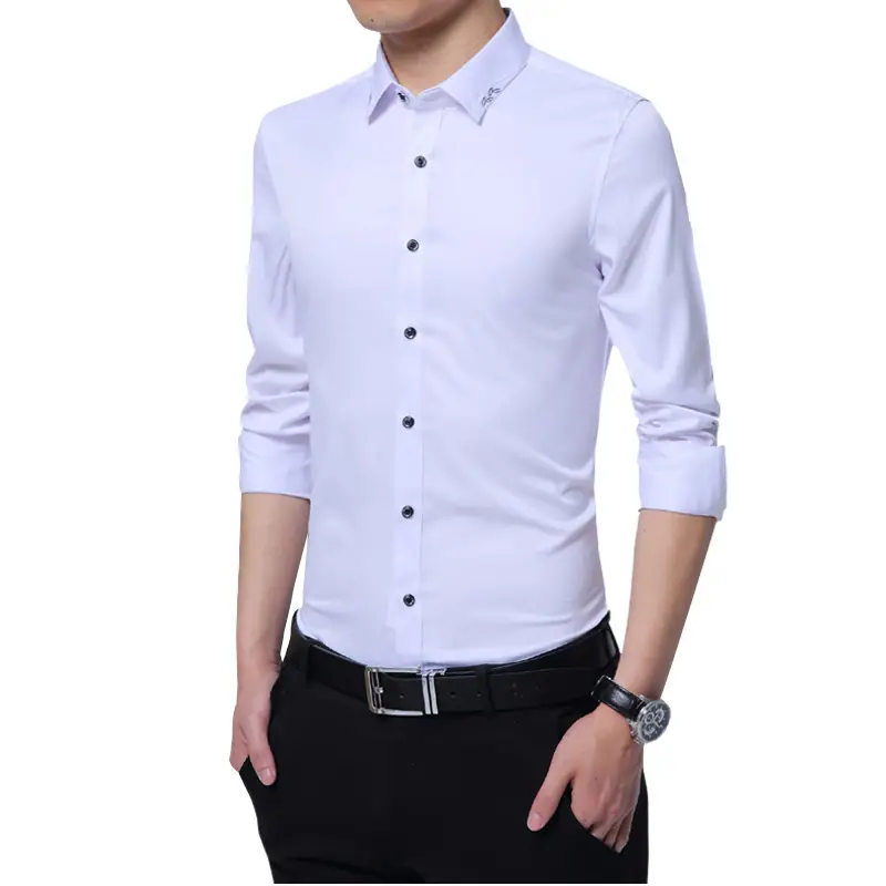 Spring Long-Sleeved Mercurized White Shirt Slim Fit Business Casual - Image 4