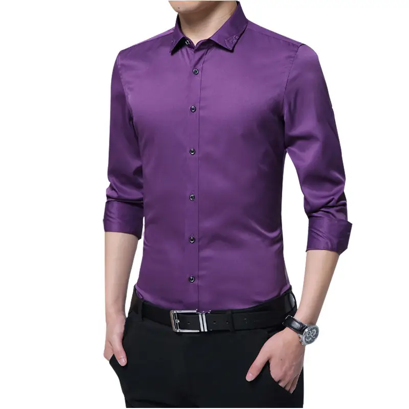 Spring Long-Sleeved Mercurized White Shirt Slim Fit Business Casual - Image 3