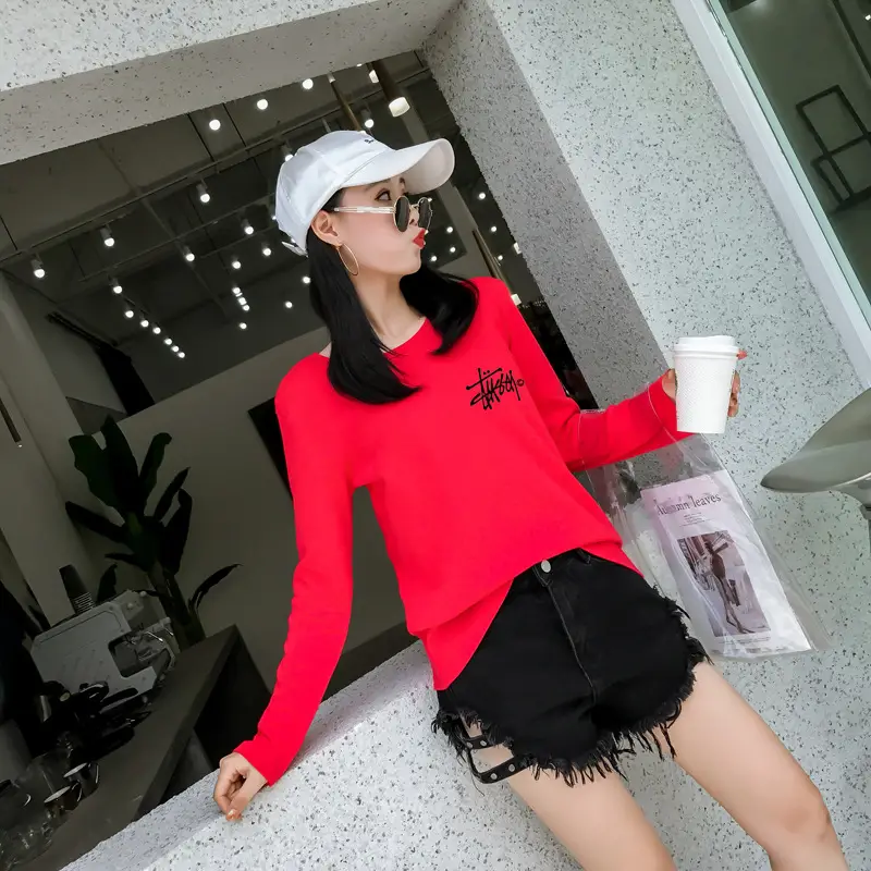 Red Printed Long Sleeve T-Shirt for Women — feature 28