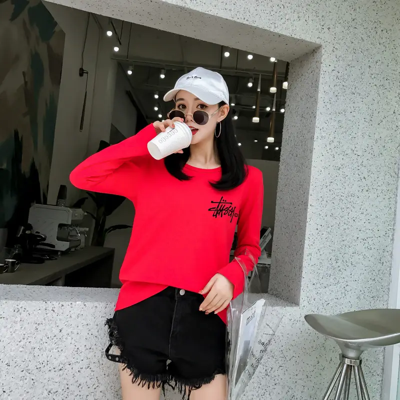 Red Printed Long Sleeve T-Shirt for Women — feature 29
