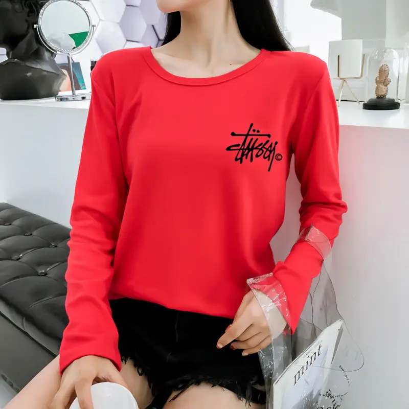 Red Printed Long Sleeve T-Shirt for Women — feature 30