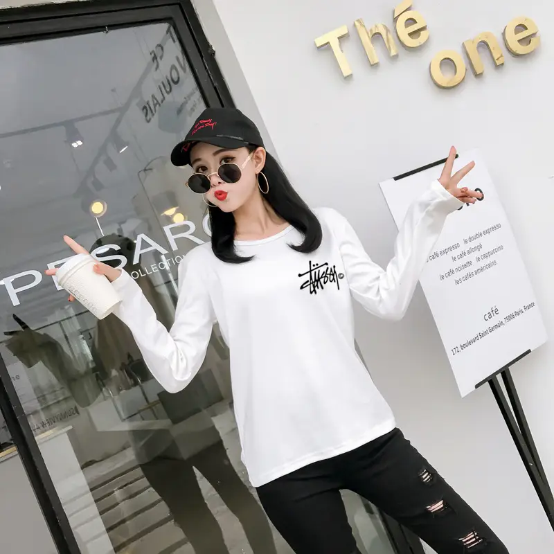 Red Printed Long Sleeve T-Shirt for Women