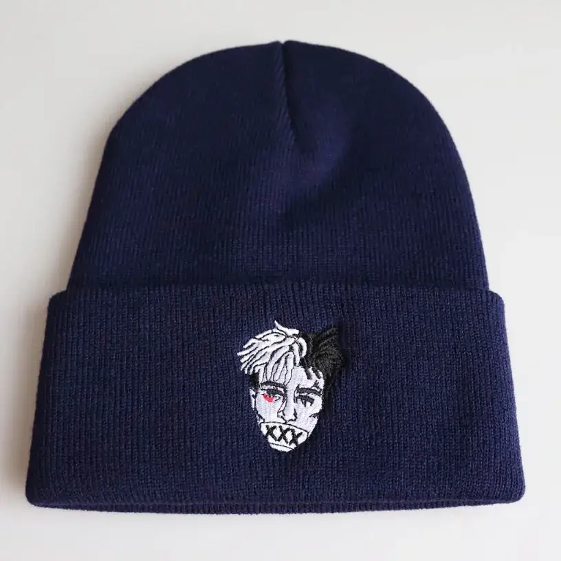 Red Embroidered Knitted Beanie for Men Winter Ski Hat