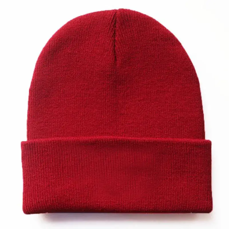 Red Embroidered Knitted Beanie for Men Winter Ski Hat
