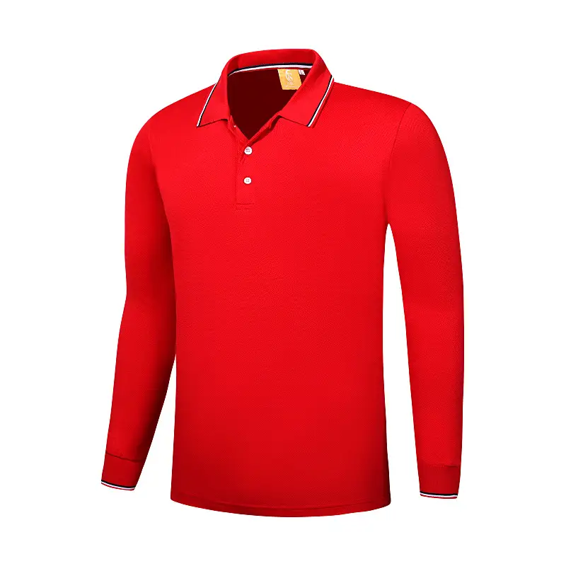 Red Long Sleeve Polo T-Shirt with Embroidered Details - Image 13