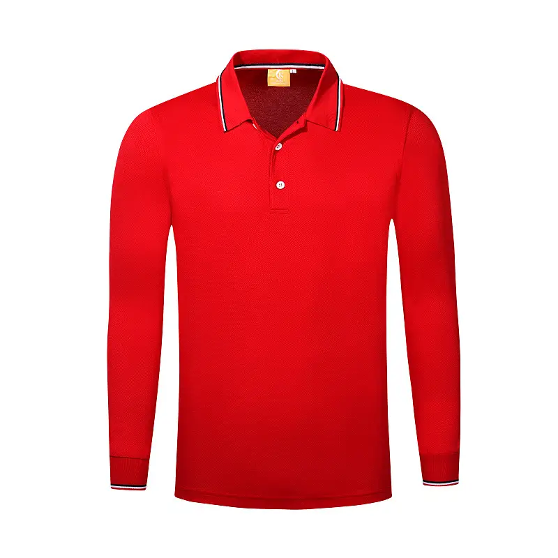 Red Long Sleeve Polo T-Shirt with Embroidered Details - Image 3