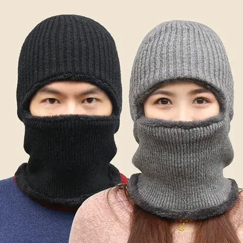 Men Winter Knitted Face Mask Cap with Fleece Lining - Image 6