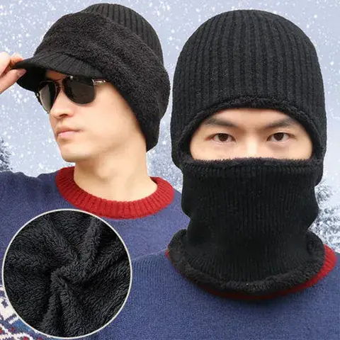 Men Winter Knitted Face Mask Cap with Fleece Lining - Image 9