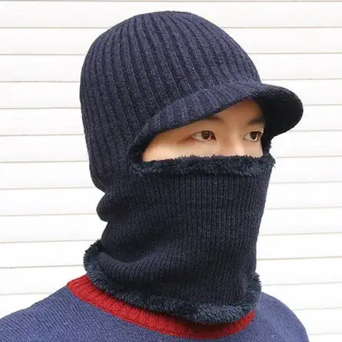 Men Winter Knitted Face Mask Cap with Fleece Lining - Image 2