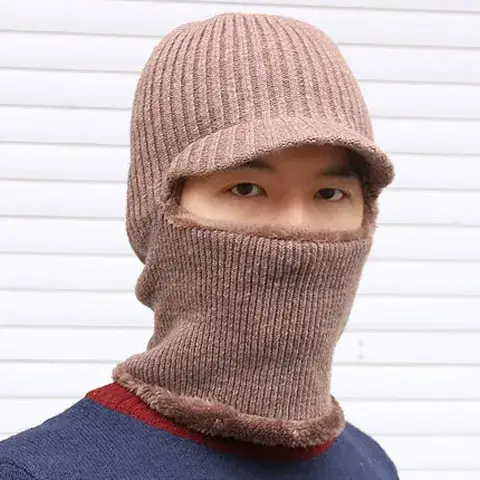 Men Winter Knitted Face Mask Cap with Fleece Lining - Image 3