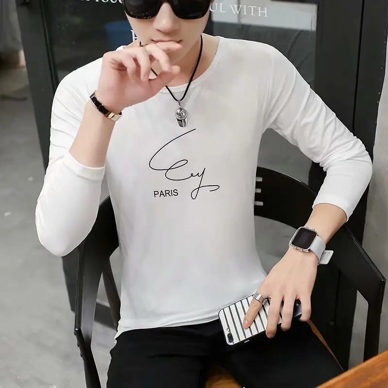 Men White Korean Printed Slim Fit T-Shirt