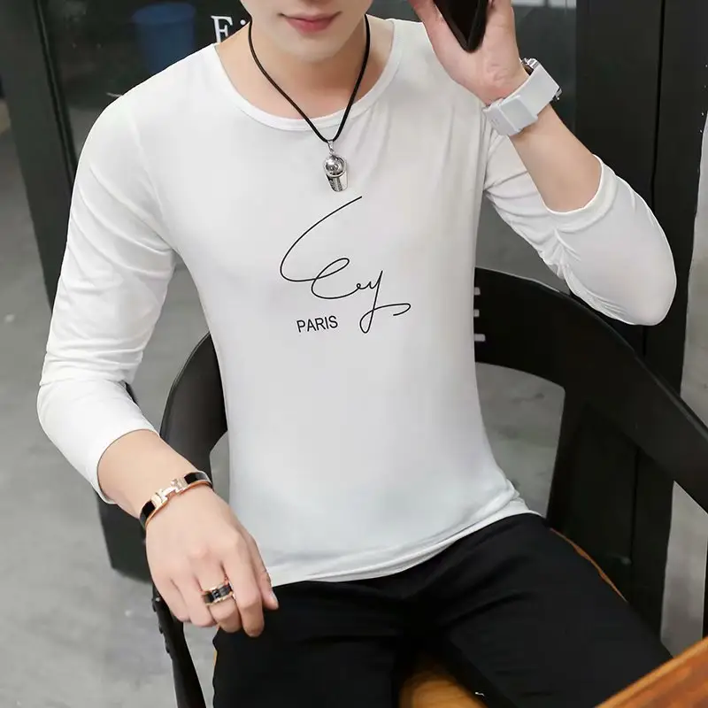 Men White Korean Printed Slim Fit T-Shirt
