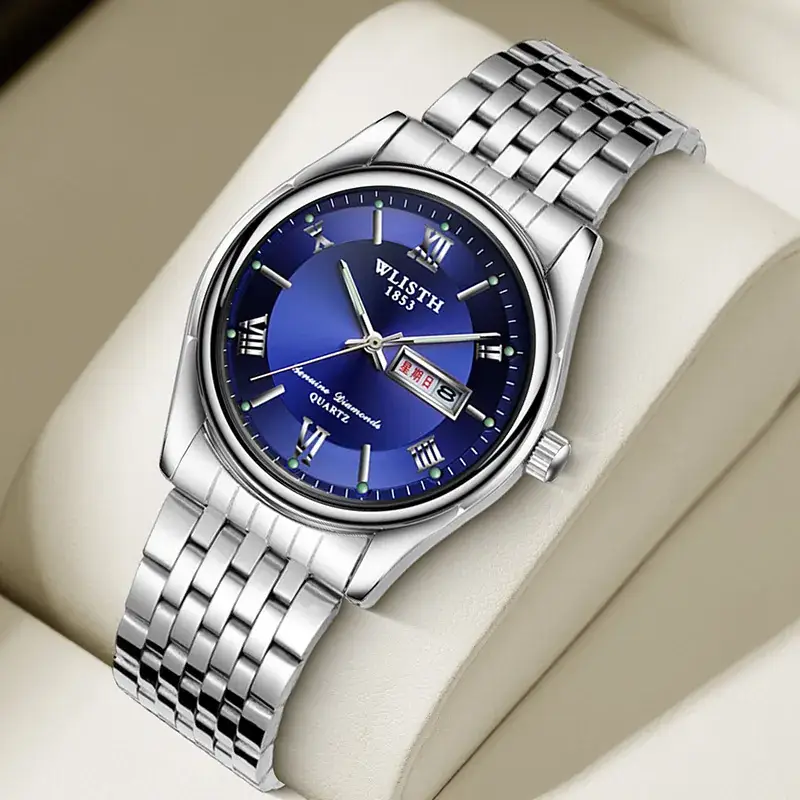 Men's Swiss Brand Blue Dial Quartz Watch with Double Calendar - Image 3