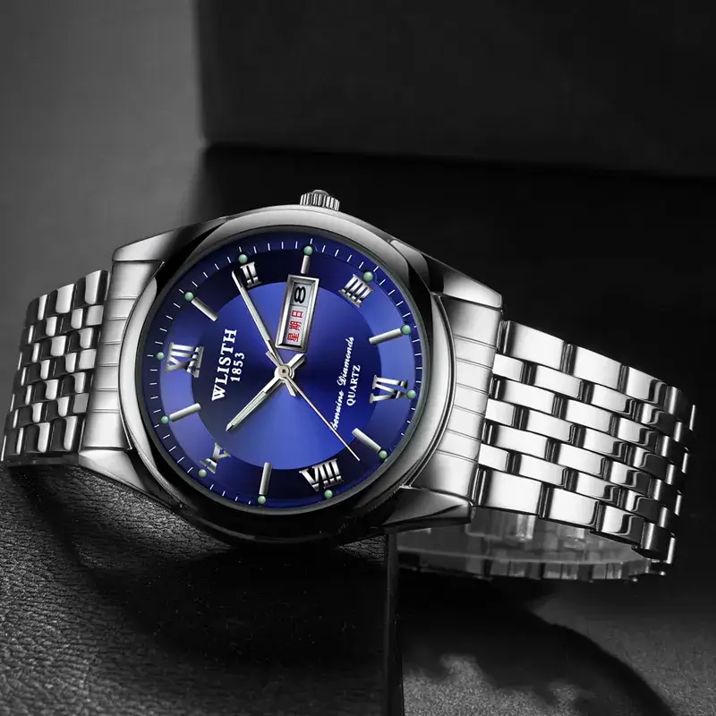 Men's Swiss Brand Blue Dial Quartz Watch with Double Calendar - Image 6