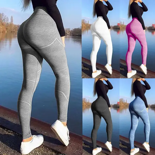 Women Striped Printed Yoga Fitness Pants Pink Purple — feature 9