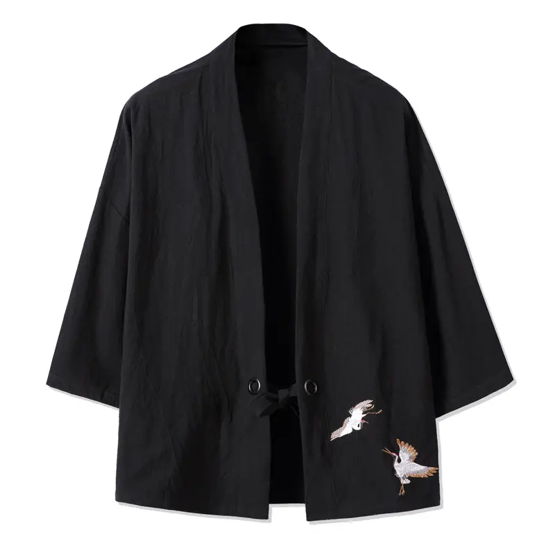 Men's 2018 Hanfu Jacket Cotton Linen Embroidery Brown Large - Image 2