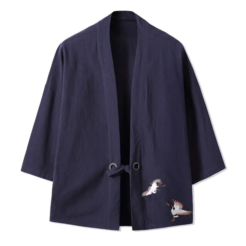 Men's 2018 Hanfu Jacket Cotton Linen Embroidery Brown Large - Image 4
