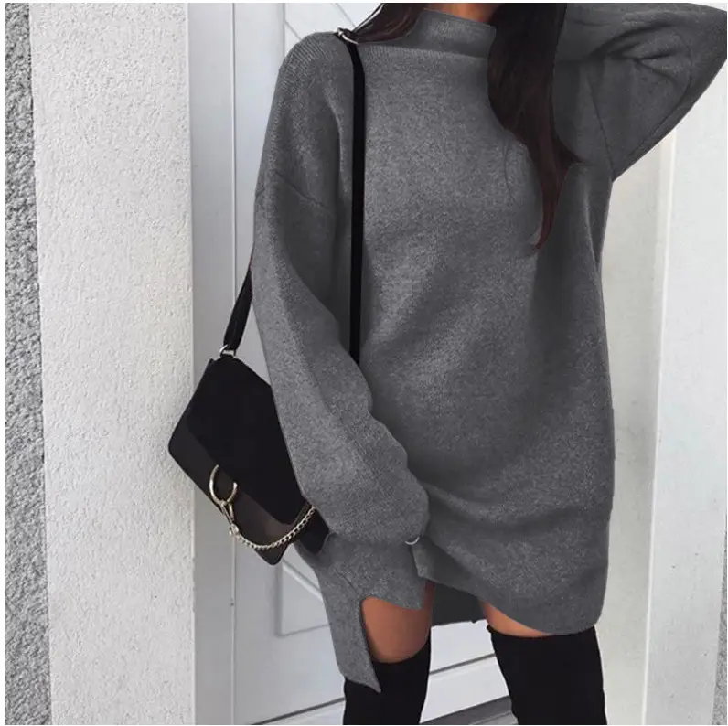 2023 Women's Black Knitted Long Sleeve Split Dress Large - Image 10