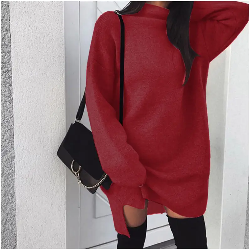 2023 Women's Black Knitted Long Sleeve Split Dress Large - Image 4