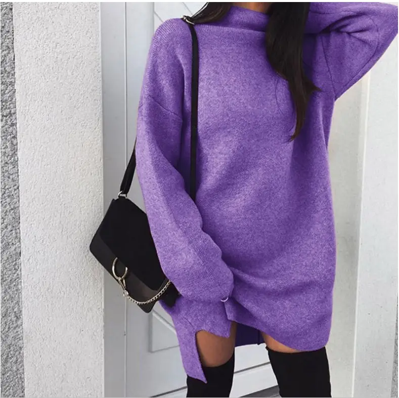 2023 Women's Black Knitted Long Sleeve Split Dress Large - Image 5