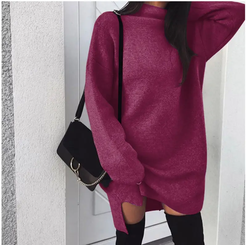 2023 Women's Black Knitted Long Sleeve Split Dress Large - Image 8