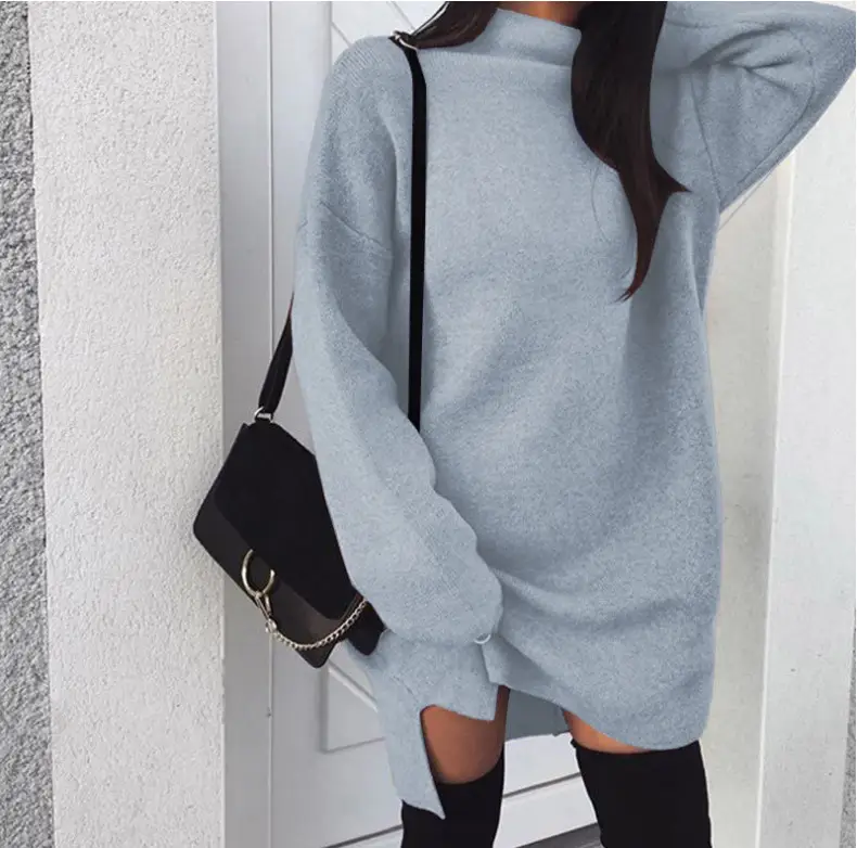 2023 Women's Black Knitted Long Sleeve Split Dress Large - Image 9