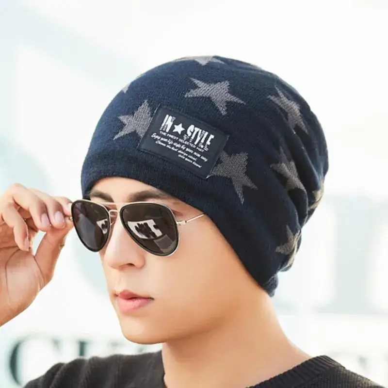 Men's Star Patterned Winter Beanie with Fleece Trim - Image 8