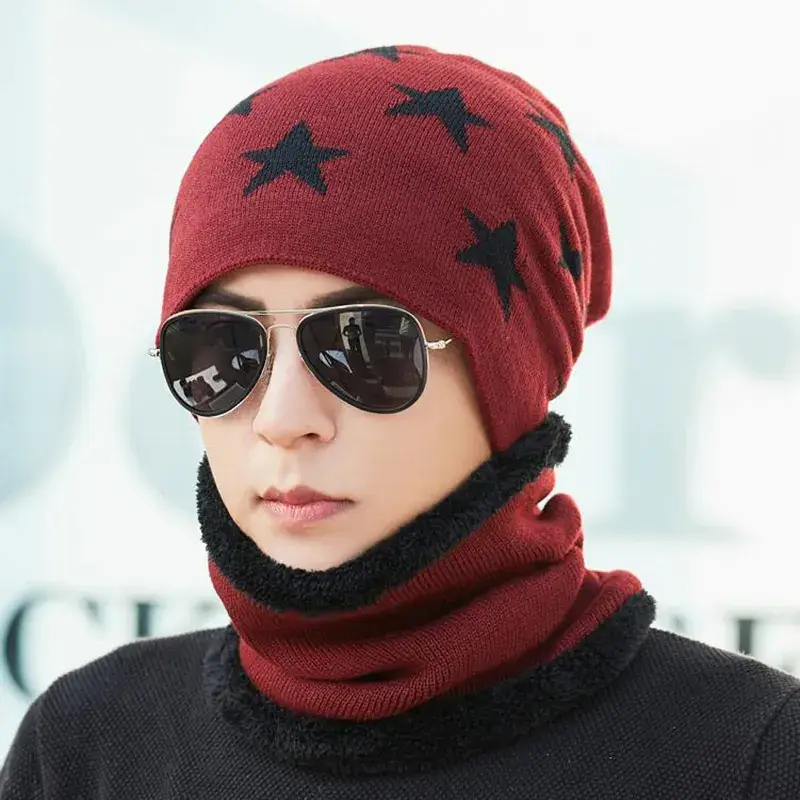 Men's Star Patterned Winter Beanie with Fleece Trim - Image 9