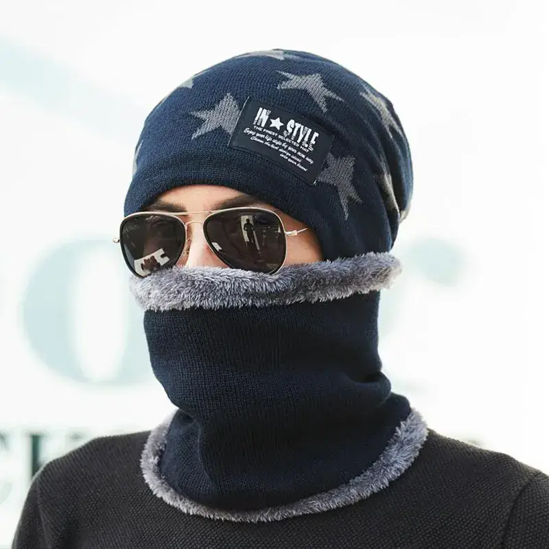 Men's Star Patterned Winter Beanie with Fleece Trim - Image 10