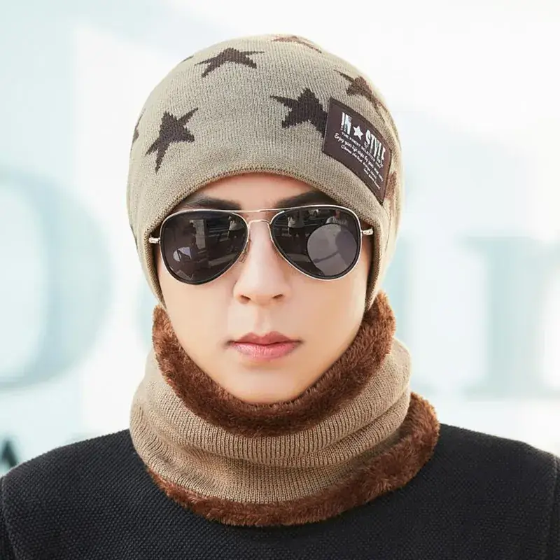 Men's Star Patterned Winter Beanie with Fleece Trim - Image 5