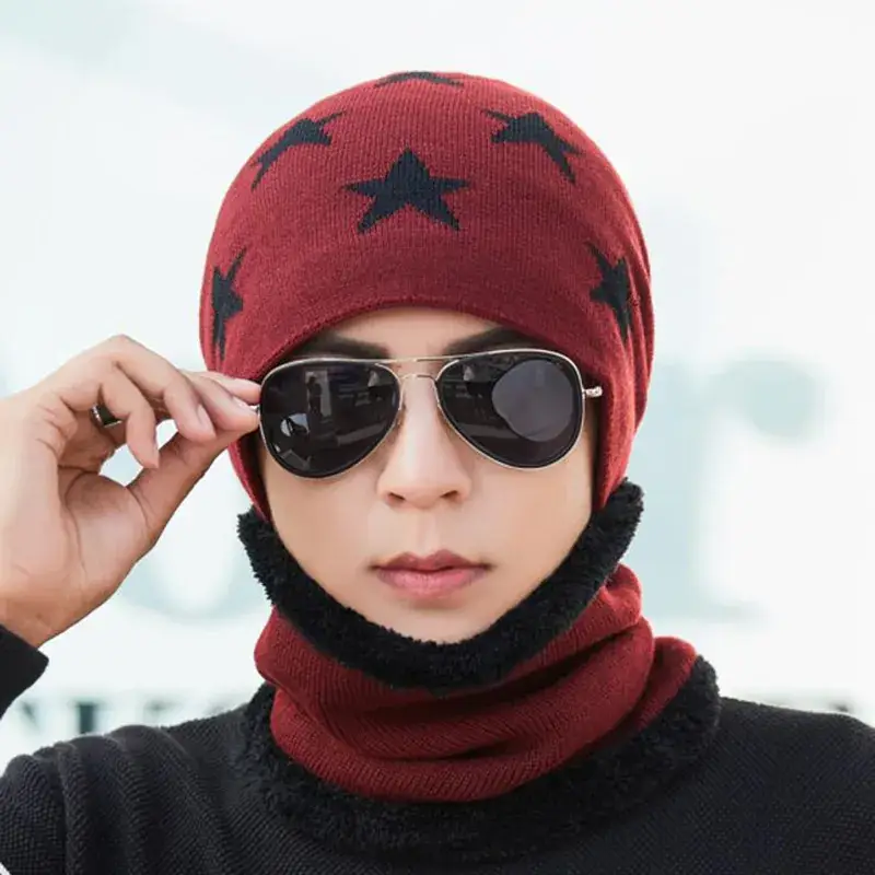 Men's Star Patterned Winter Beanie with Fleece Trim - Image 6