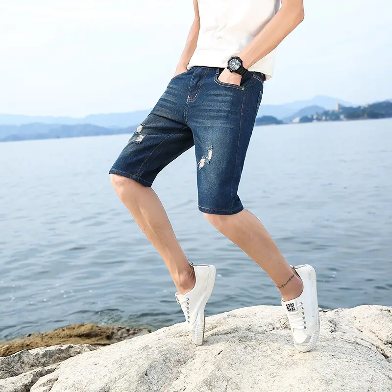 Men Ripped Denim Shorts Large Summer Wear - Image 5