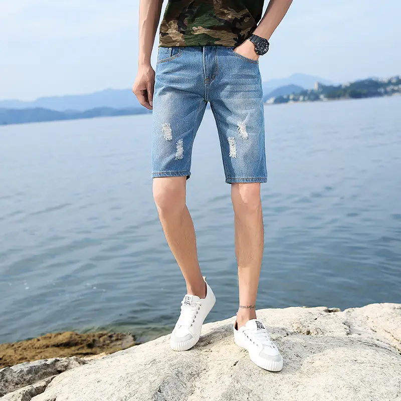 Men Ripped Denim Shorts Large Summer Wear - Image 6