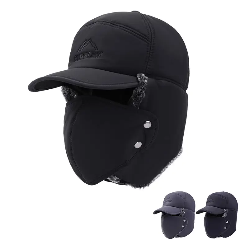 Men's Black Velvet Nose Mask Riding Hat Winter Windproof Cap - Image 7