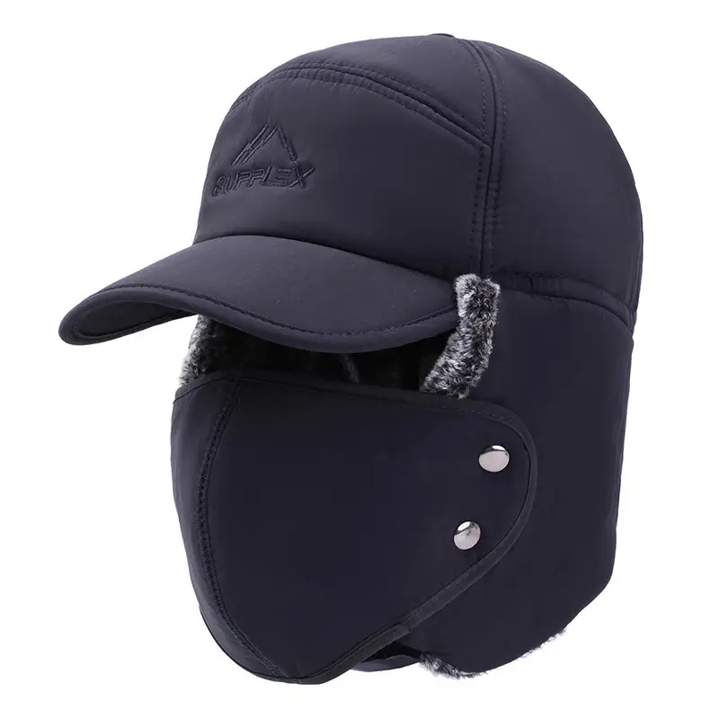Men's Black Velvet Nose Mask Riding Hat Winter Windproof Cap - Image 8