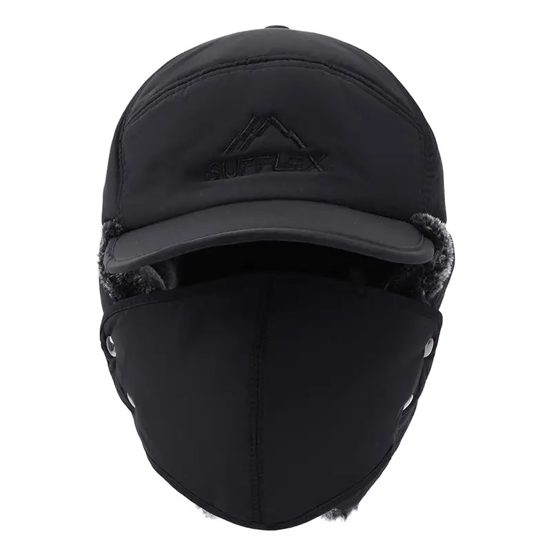 Men's Black Velvet Nose Mask Riding Hat Winter Windproof Cap - Image 10